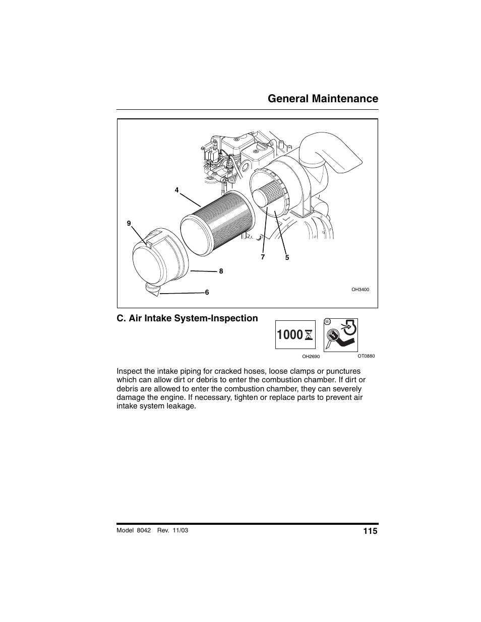 C. air intake system-inspection, General maintenance | SkyTrak 8042 Operation Manual User Manual | Page 117 / 190