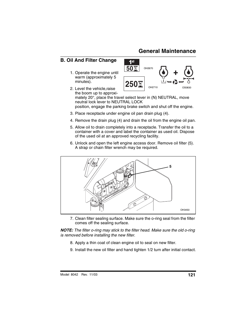 B. oil and filter change, General maintenance | SkyTrak 8042 Operation Manual User Manual | Page 123 / 190