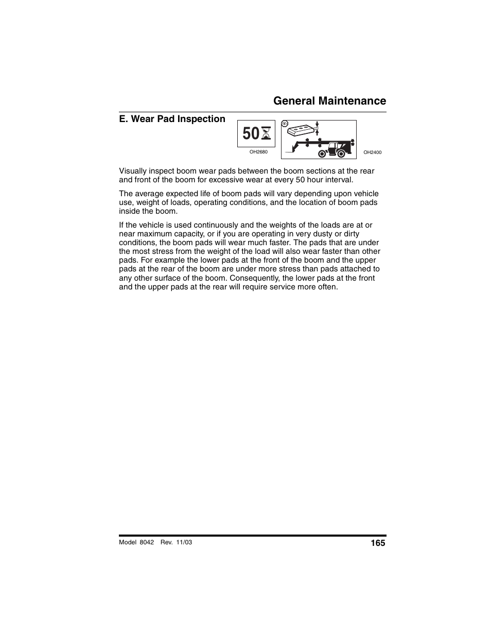 E. wear pad inspection, General maintenance | SkyTrak 8042 Operation Manual User Manual | Page 167 / 190