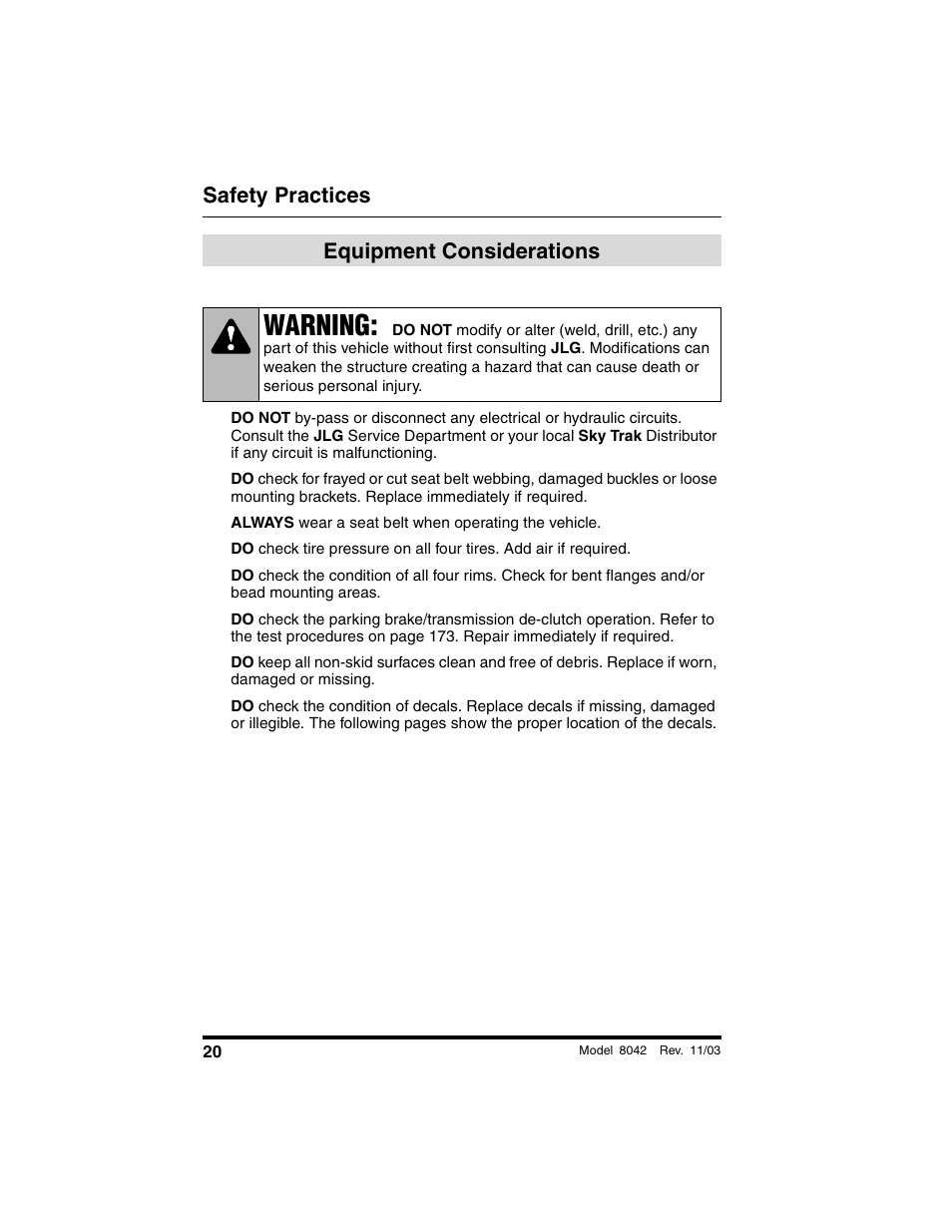 Equipment considerations, Warning, Safety practices | SkyTrak 8042 Operation Manual User Manual | Page 22 / 190