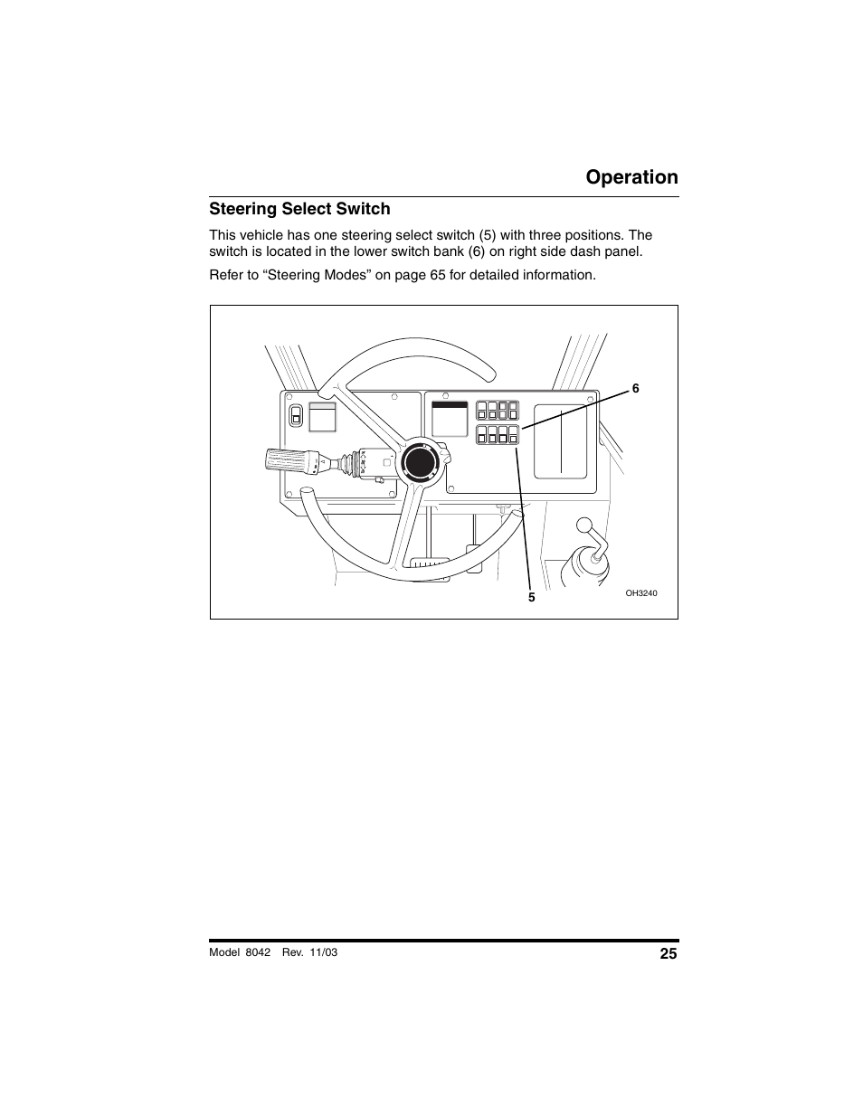 Steering select switch, Operation | SkyTrak 8042 Operation Manual User Manual | Page 27 / 190