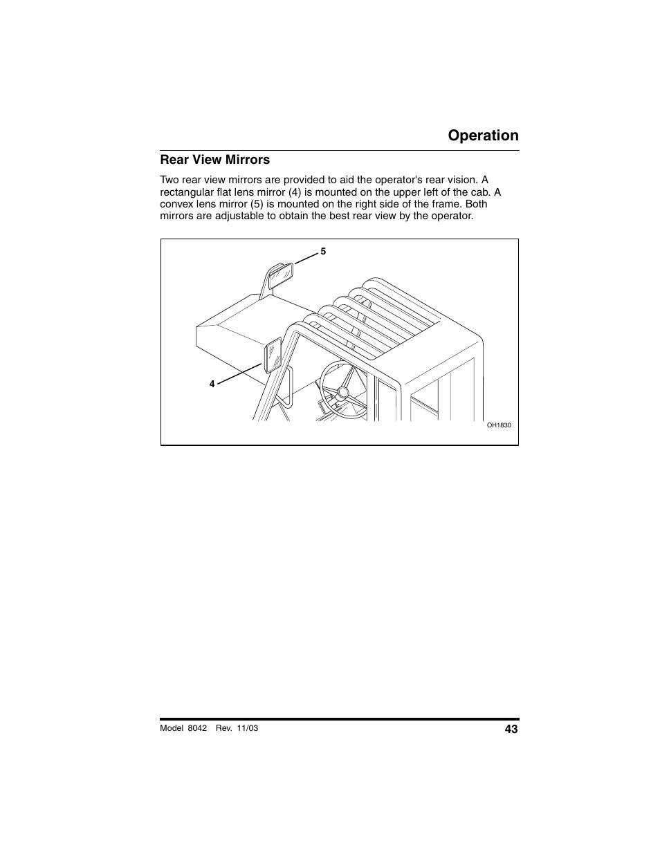 Rear view mirrors, Operation | SkyTrak 8042 Operation Manual User Manual | Page 45 / 190