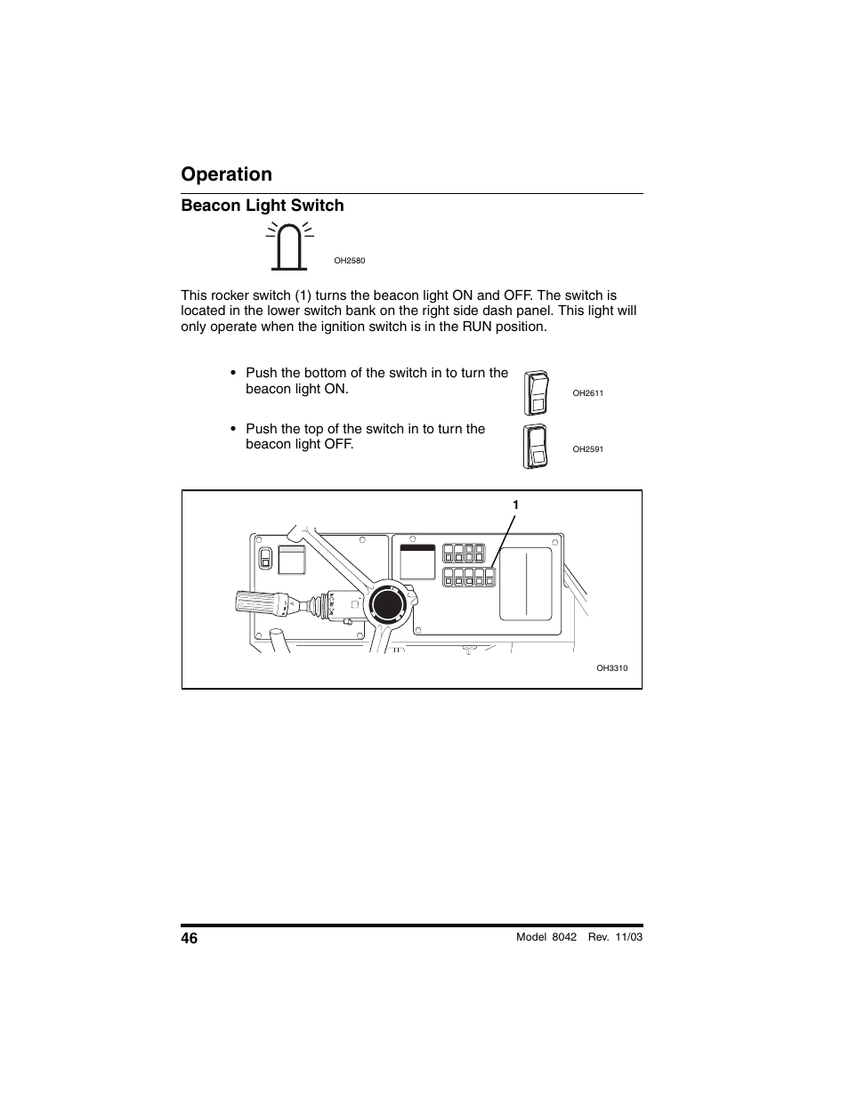 Beacon light switch, Operation | SkyTrak 8042 Operation Manual User Manual | Page 48 / 190