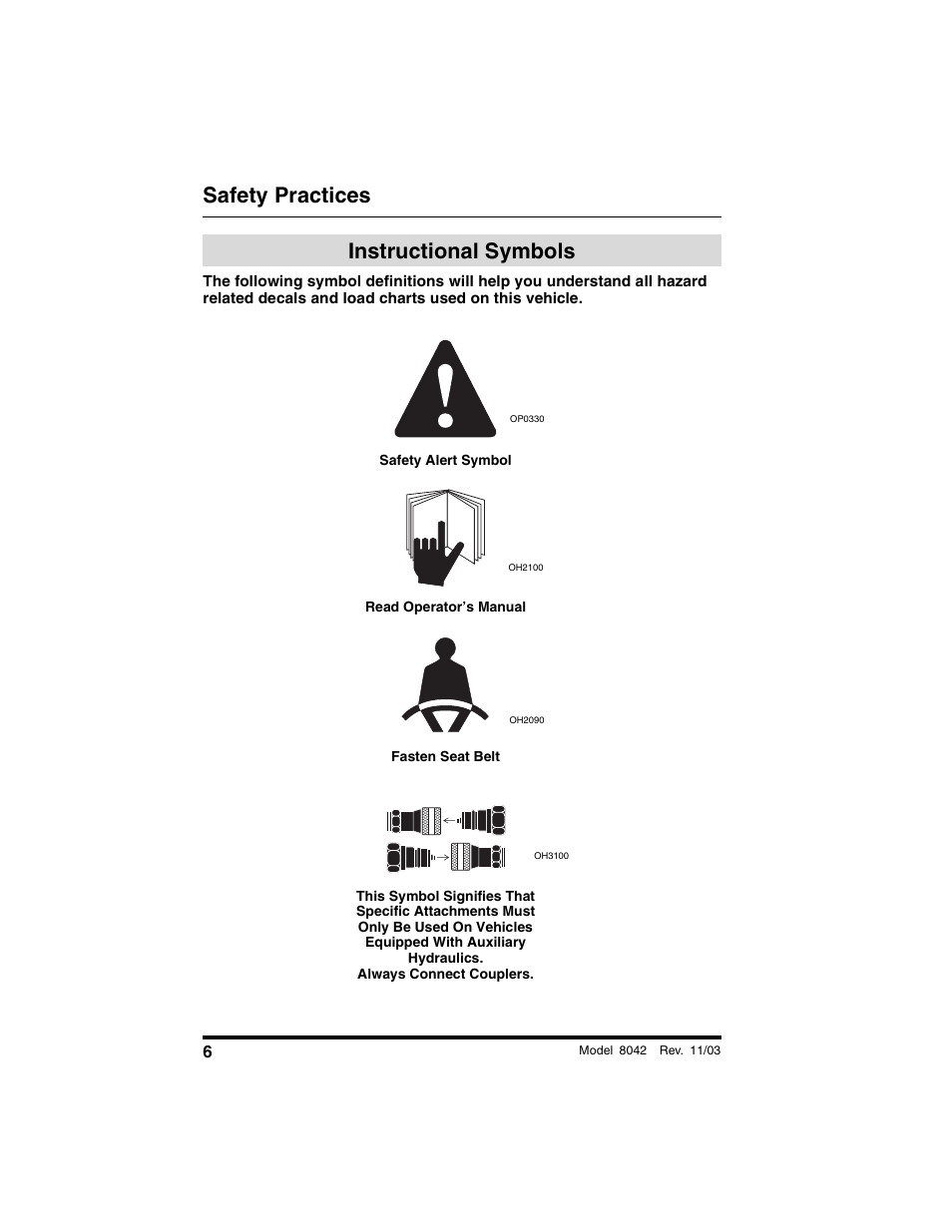 Instructional symbols, Safety practices | SkyTrak 8042 Operation Manual User Manual | Page 8 / 190