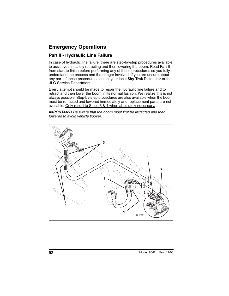 Part ll - hydraulic line failure, Emergency operations | SkyTrak 8042 Operation Manual User Manual | Page 94 / 190