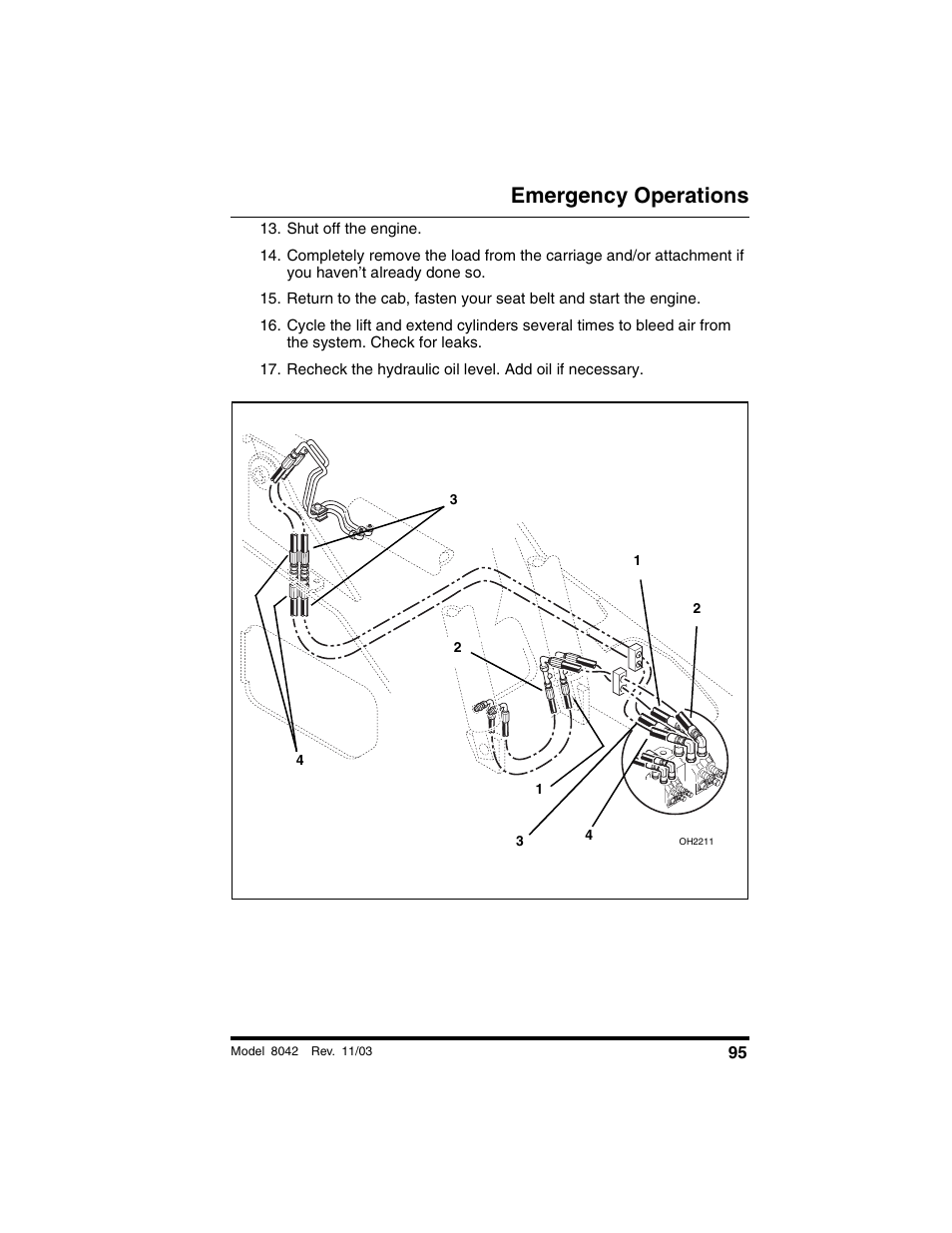 Shut off the engine, Emergency operations | SkyTrak 8042 Operation Manual User Manual | Page 97 / 190