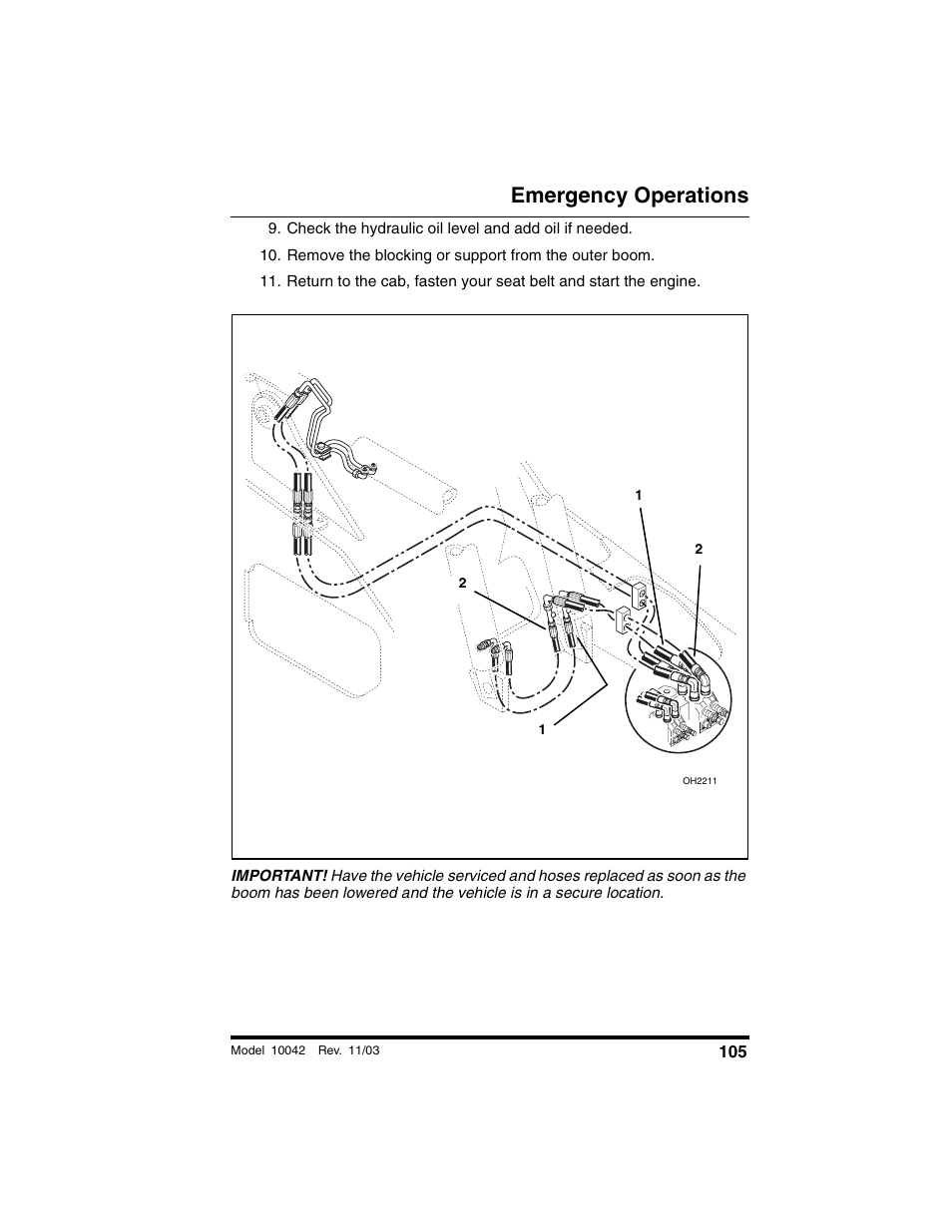 Remove the blocking or support from the outer boom, Emergency operations | SkyTrak 10042 Operation Manual User Manual | Page 107 / 196