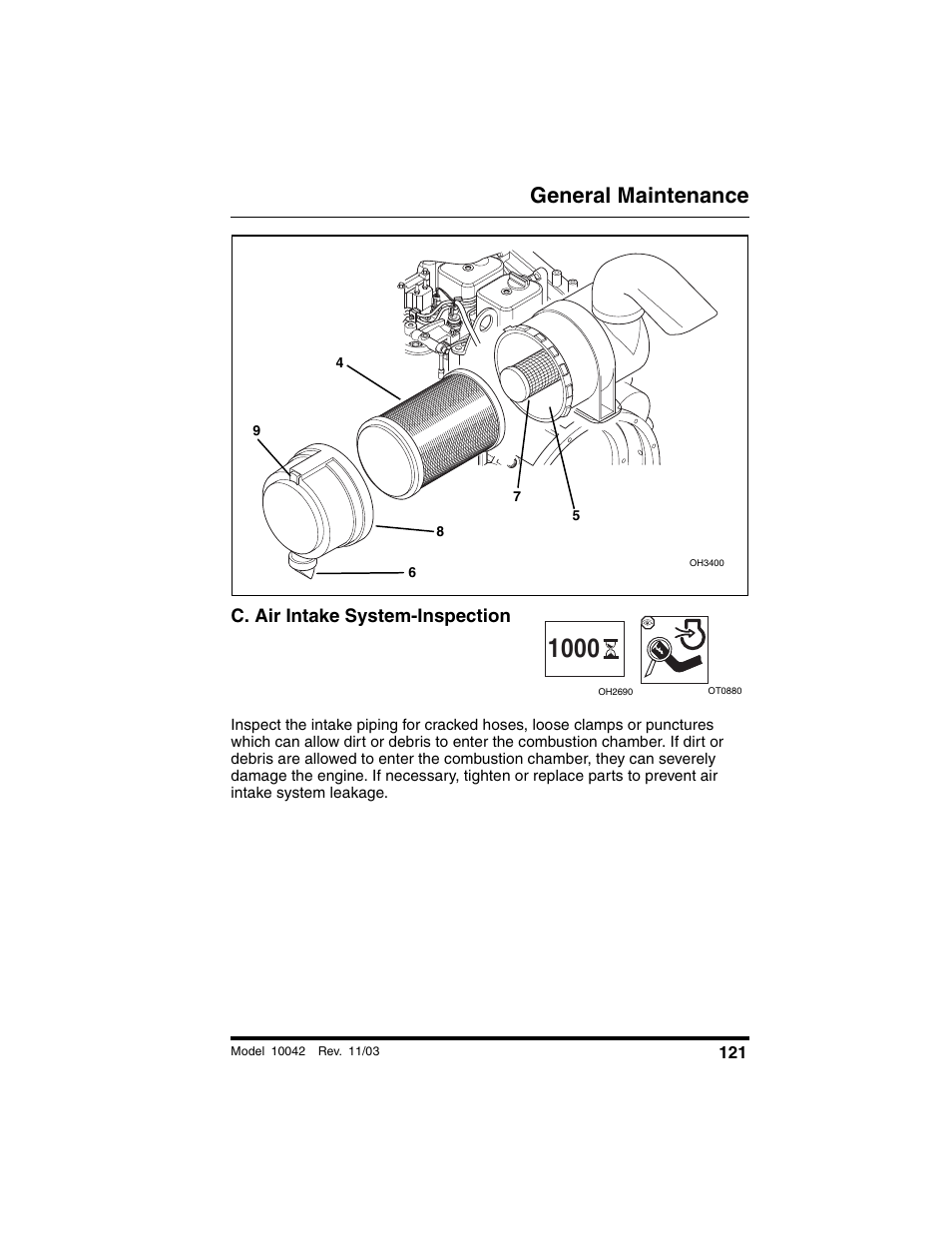 C. air intake system-inspection, General maintenance | SkyTrak 10042 Operation Manual User Manual | Page 123 / 196