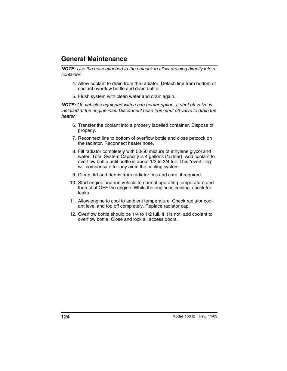 Flush system with clean water and drain again, General maintenance | SkyTrak 10042 Operation Manual User Manual | Page 126 / 196