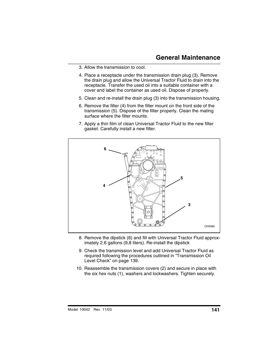 Allow the transmission to cool, General maintenance | SkyTrak 10042 Operation Manual User Manual | Page 143 / 196
