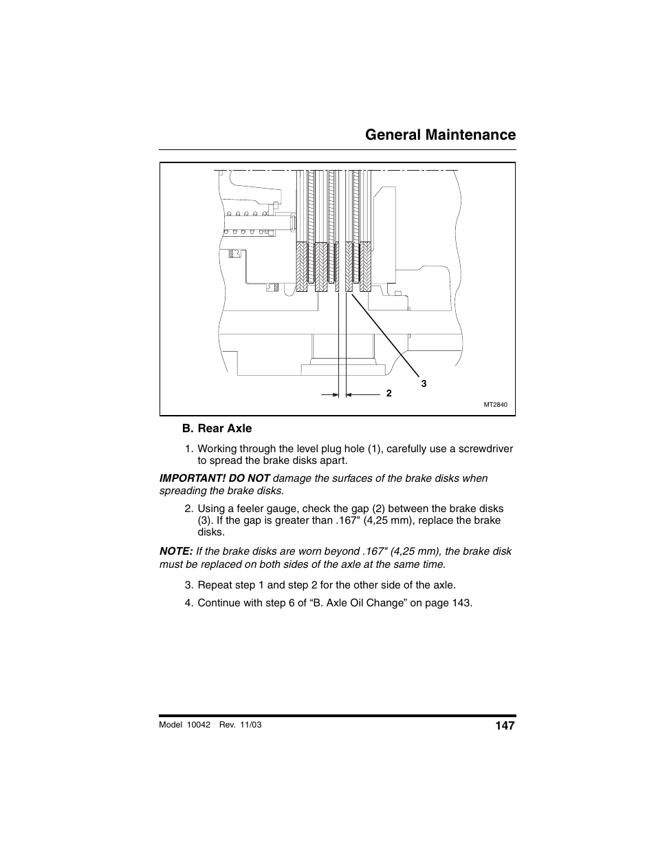 B. rear axle, General maintenance | SkyTrak 10042 Operation Manual User Manual | Page 149 / 196
