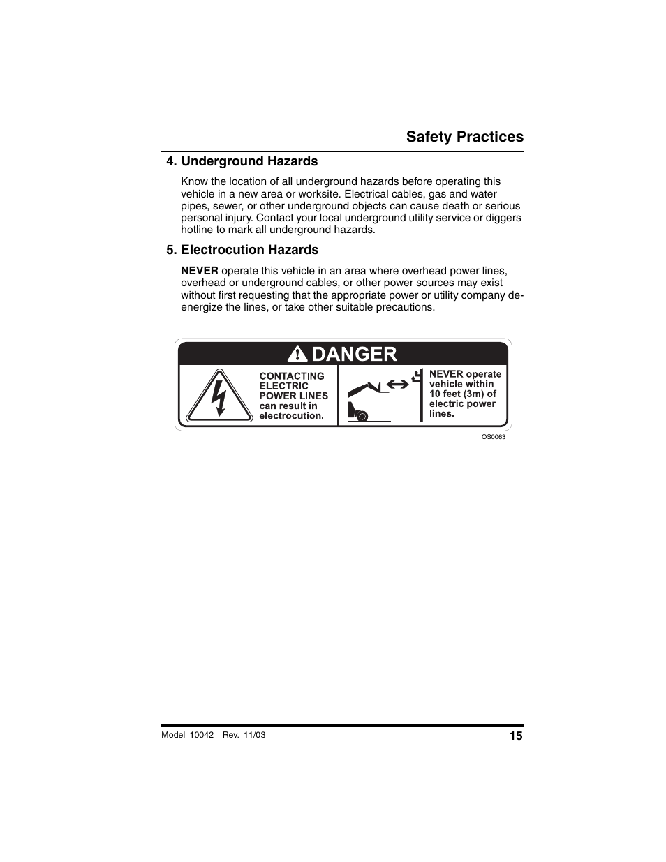 Underground hazards, Electrocution hazards, Safety practices | SkyTrak 10042 Operation Manual User Manual | Page 17 / 196