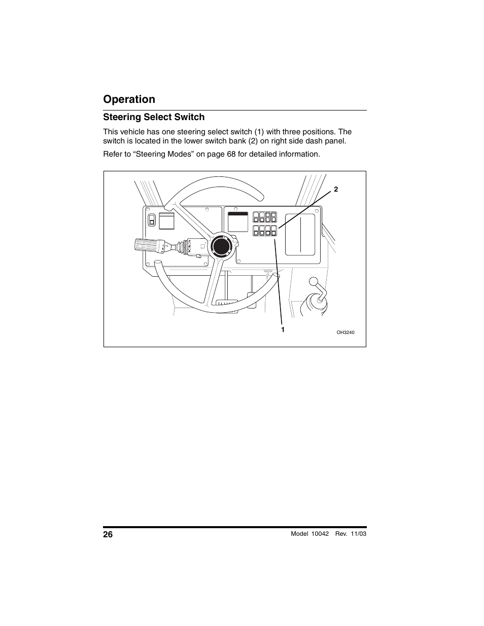 Steering select switch, Operation | SkyTrak 10042 Operation Manual User Manual | Page 28 / 196