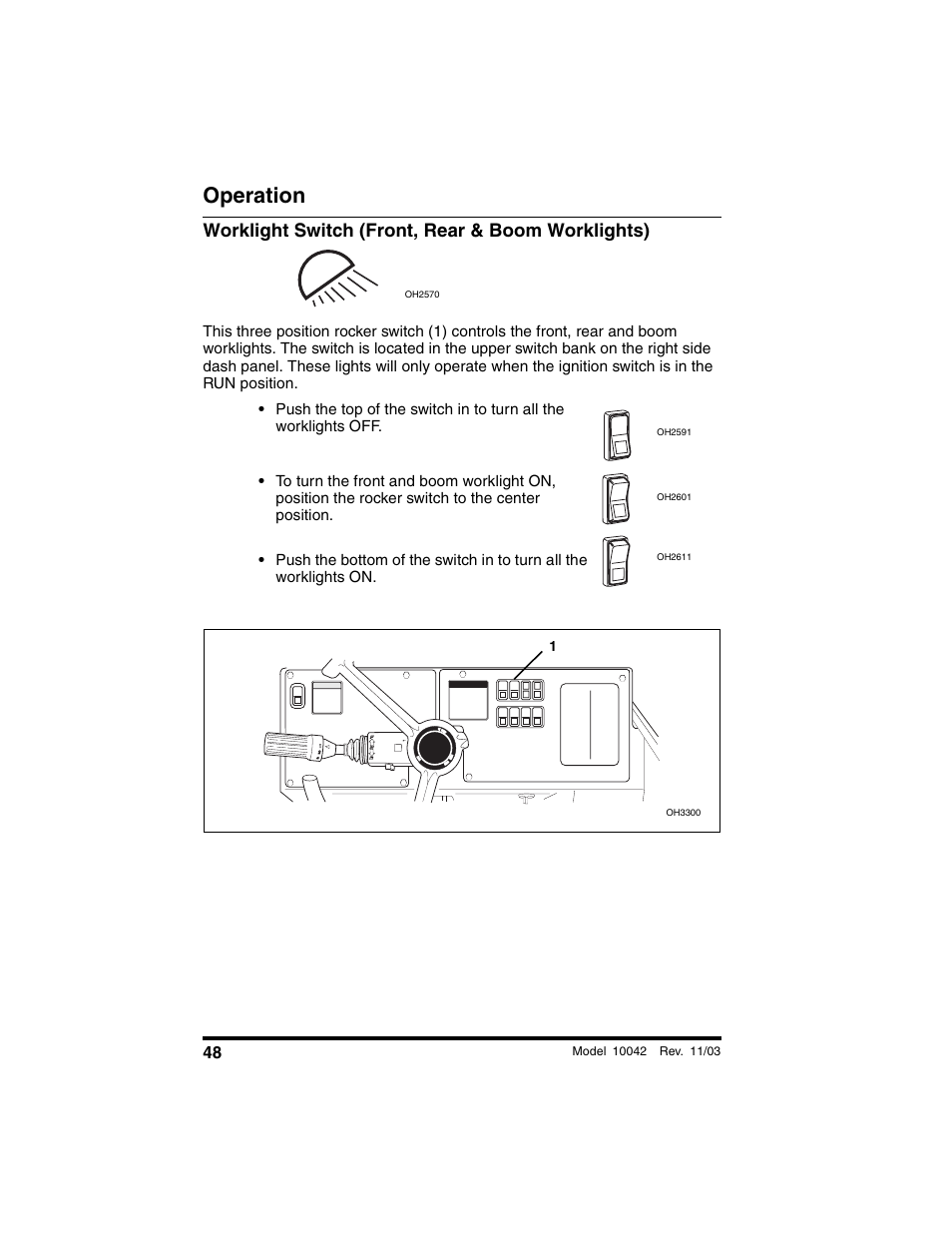 Worklight switch (front, rear & boom worklights), Operation | SkyTrak 10042 Operation Manual User Manual | Page 50 / 196