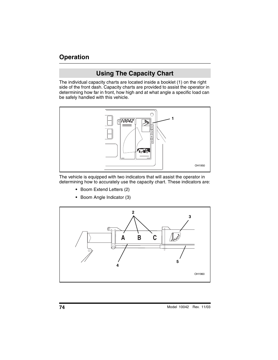 Using the capacity chart, Operation | SkyTrak 10042 Operation Manual User Manual | Page 76 / 196