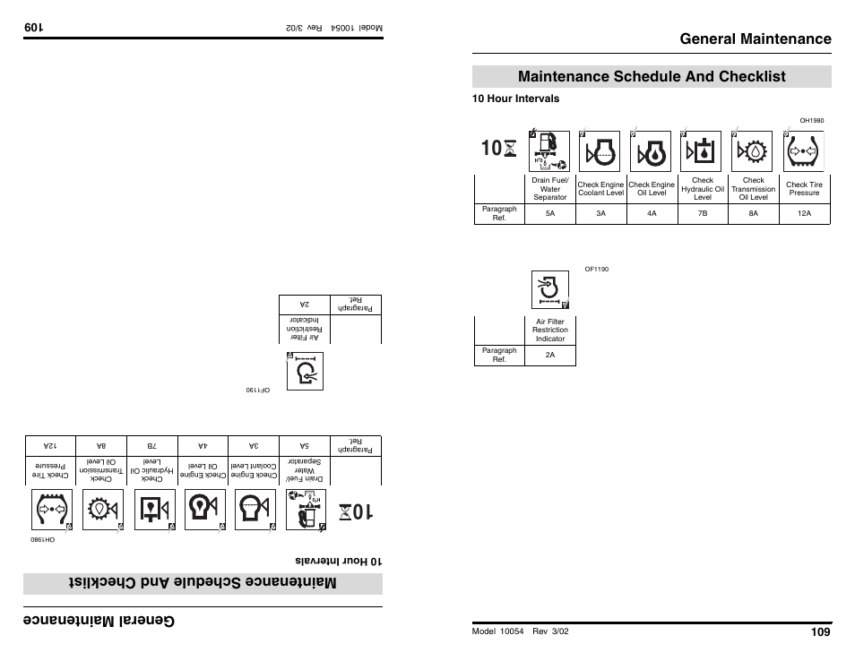 Ge nera lm ain ten anc e, Maintenanceschedule andcheckl ist, General maintenance | Maintenance schedule and checklist | SkyTrak 10054 Operation Manual User Manual | Page 111 / 200