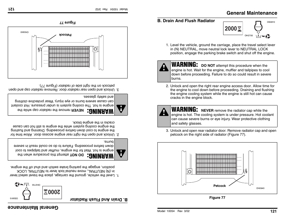 Wa rning, Warning, Ge nera lm ain ten anc e | General maintenance | SkyTrak 10054 Operation Manual User Manual | Page 123 / 200