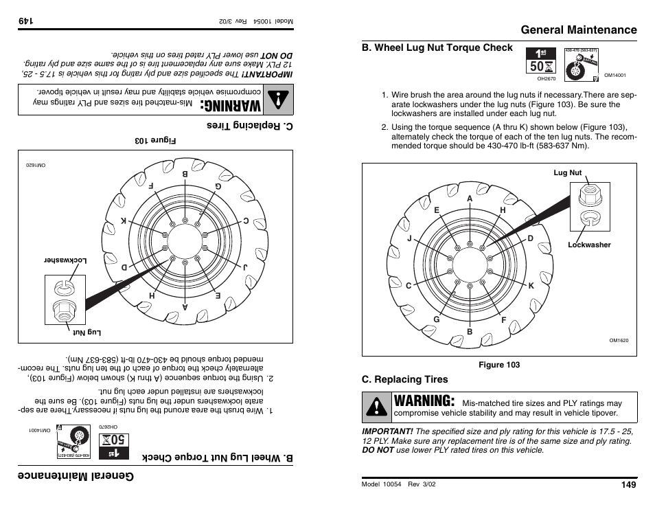 Wa rning, Warning, Ge nera lm ain ten anc e | General maintenance | SkyTrak 10054 Operation Manual User Manual | Page 151 / 200