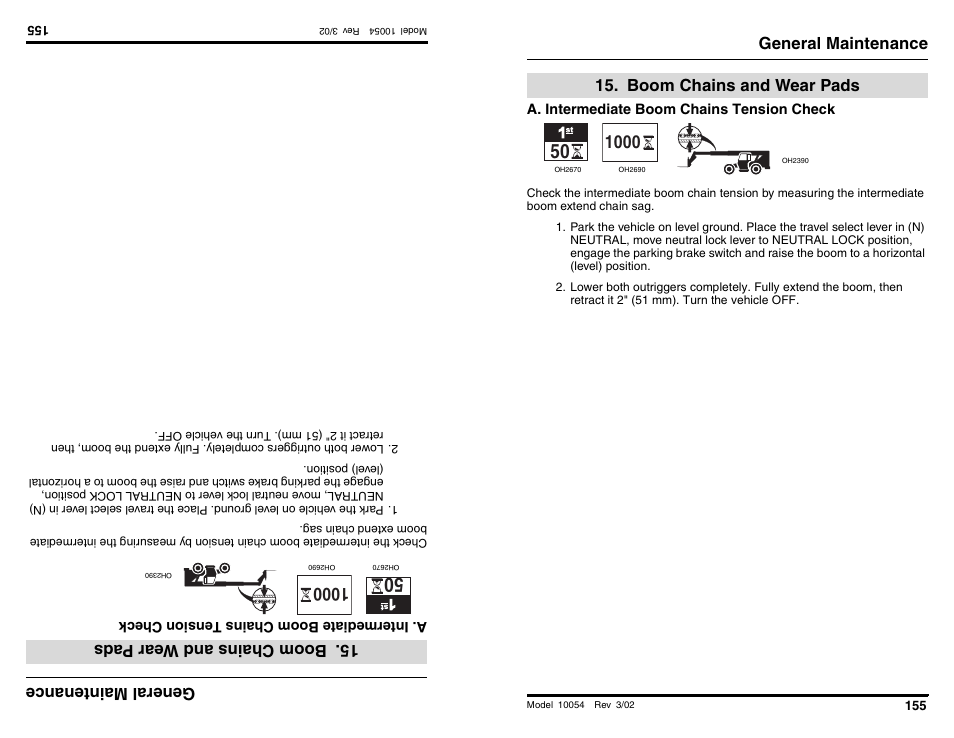 Ge nera lm ain ten anc e, Boom chain sand we arp ads, General maintenance | Boom chains and wear pads | SkyTrak 10054 Operation Manual User Manual | Page 157 / 200