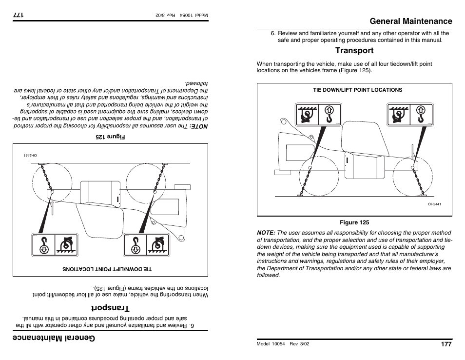 Ge nera lm ain ten anc e, Transport, General maintenance | SkyTrak 10054 Operation Manual User Manual | Page 179 / 200