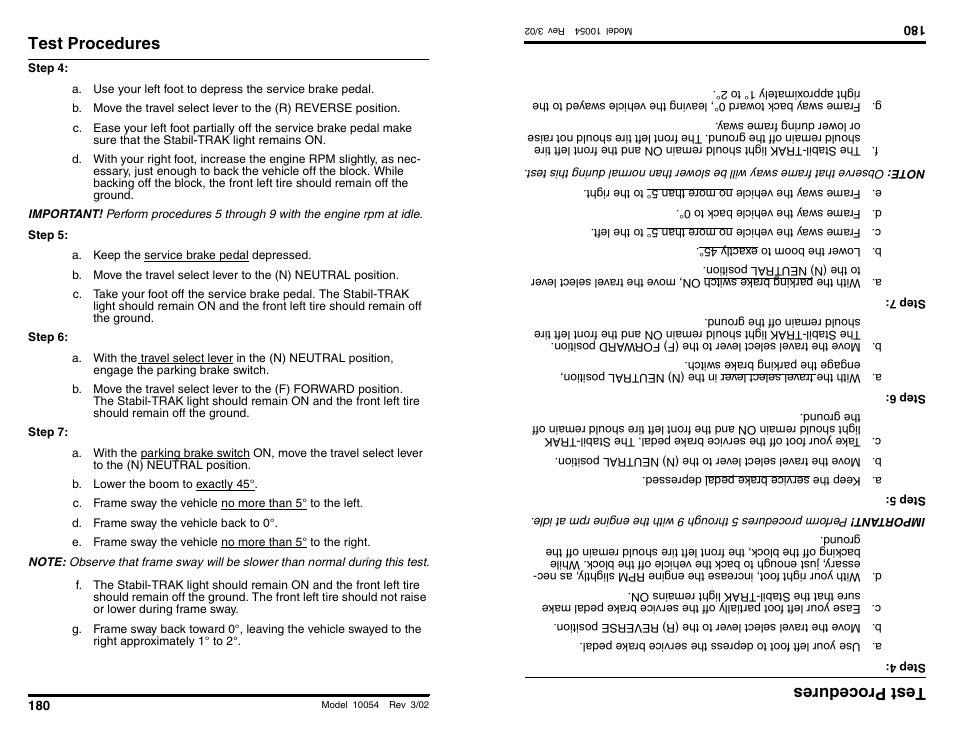 Test procedures, Te stproce dures | SkyTrak 10054 Operation Manual User Manual | Page 182 / 200
