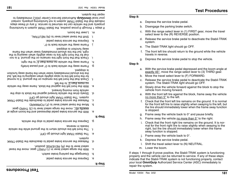 Testprocedures, Test procedures | SkyTrak 10054 Operation Manual User Manual | Page 183 / 200