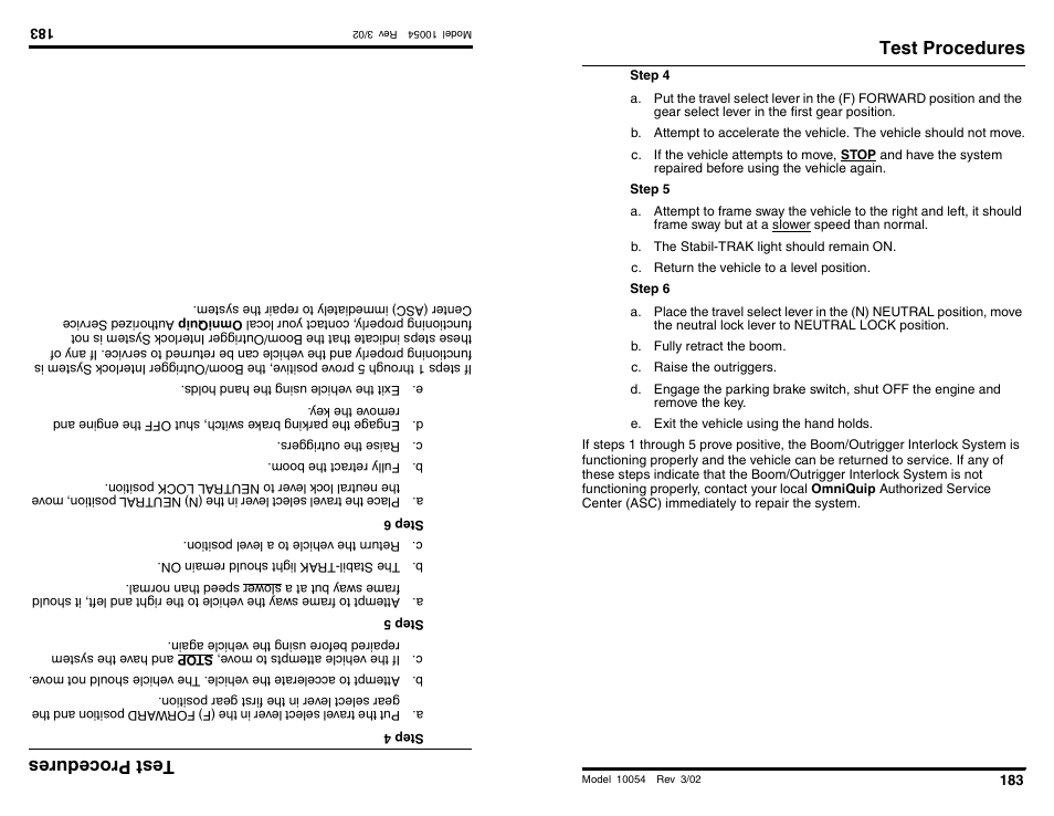 Testprocedures, Test procedures | SkyTrak 10054 Operation Manual User Manual | Page 185 / 200