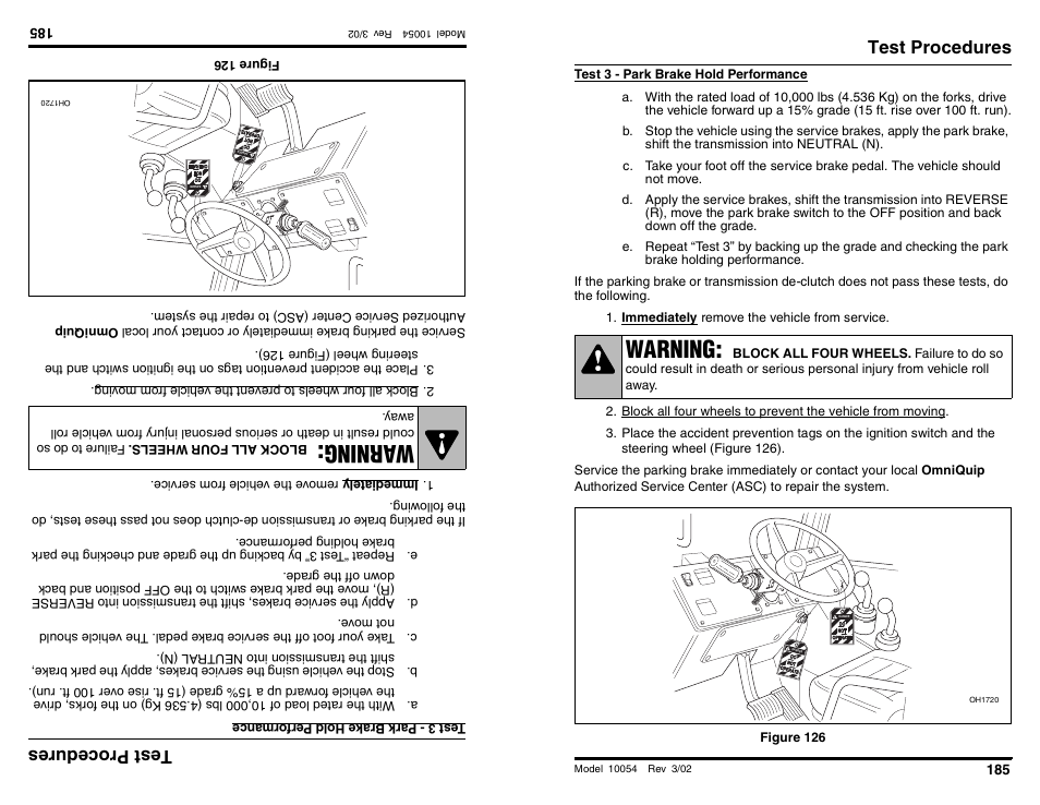 Wa rning, Warning, Testprocedures | Test procedures | SkyTrak 10054 Operation Manual User Manual | Page 187 / 200