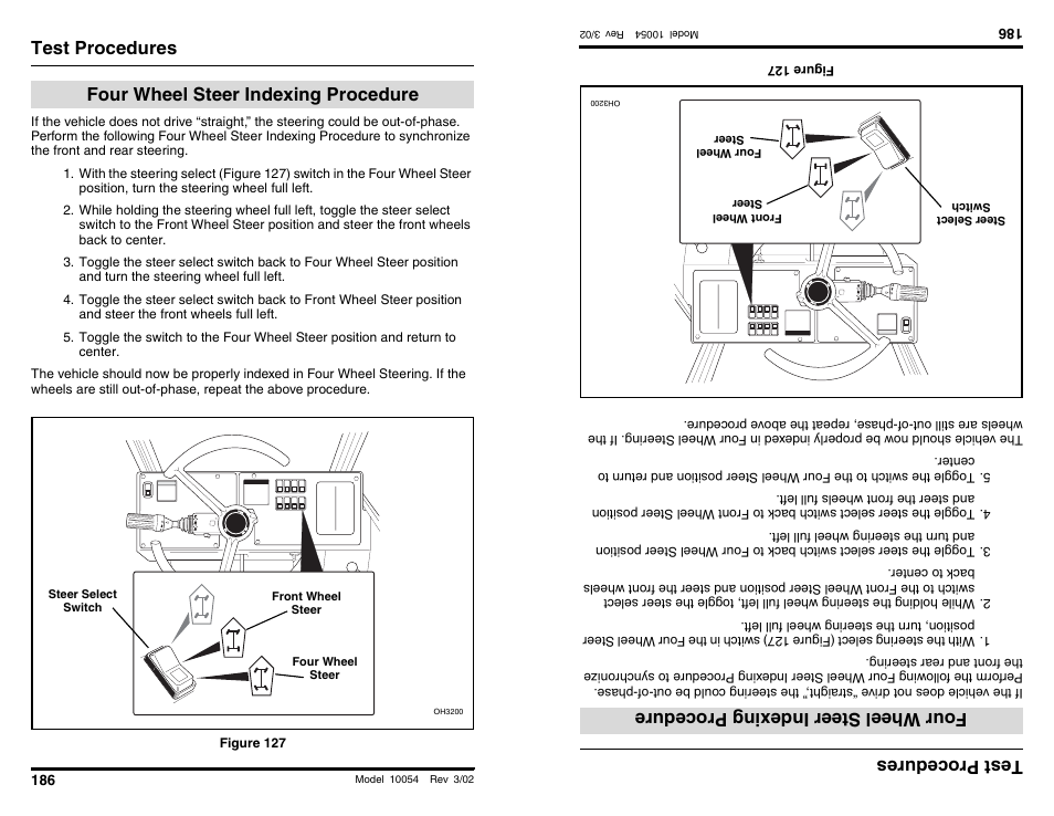 Test procedures, Four wheel steer indexing procedure, Te stproce dures | Four wh eel steer indexi ngprocedu re | SkyTrak 10054 Operation Manual User Manual | Page 188 / 200