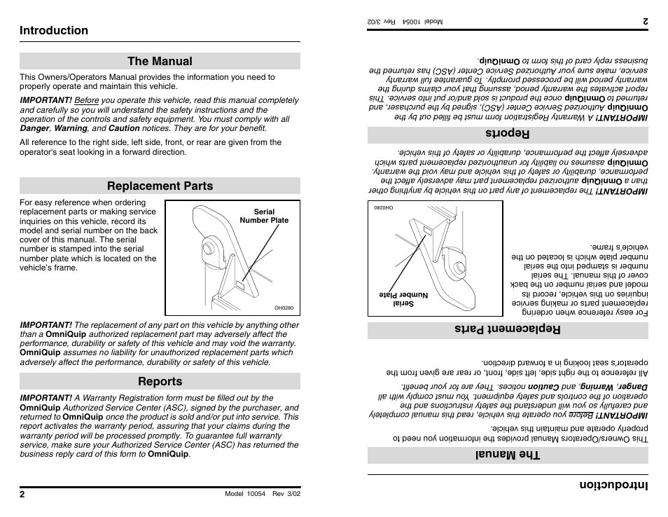Introduction, The manual replacement parts reports, Introd uction | SkyTrak 10054 Operation Manual User Manual | Page 4 / 200