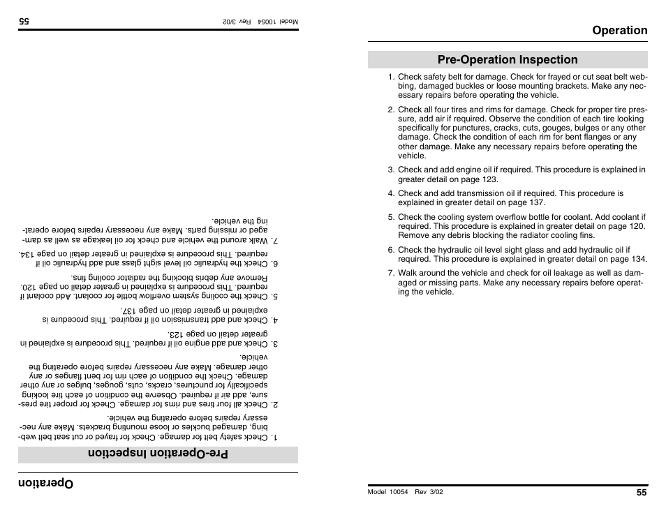 Oper ati on, Pre-operatio ninspect ion operation, Pre-operation inspection | SkyTrak 10054 Operation Manual User Manual | Page 57 / 200