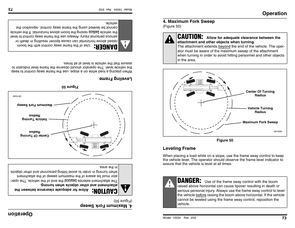 Caution, Danger, Oper ati on | Operation | SkyTrak 10054 Operation Manual User Manual | Page 75 / 200