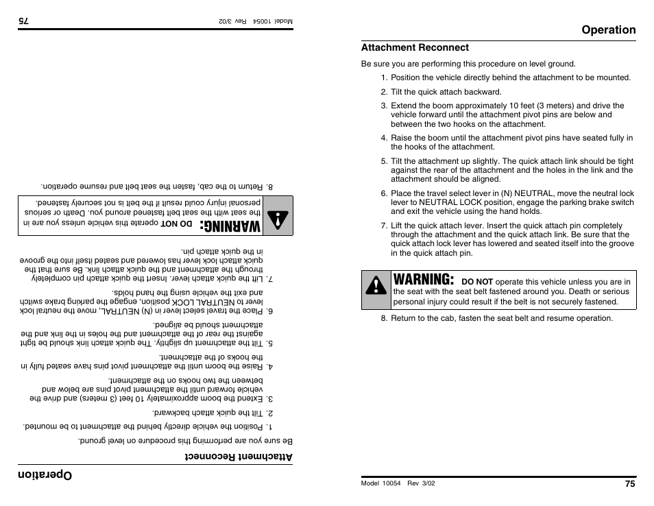 Wa rning, Warning, Oper ati on | Operation | SkyTrak 10054 Operation Manual User Manual | Page 77 / 200