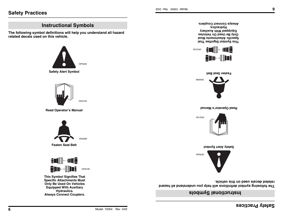 Safety practices, Instructional symbols, Safety prac tices | Instruc tional symbols | SkyTrak 10054 Operation Manual User Manual | Page 8 / 200