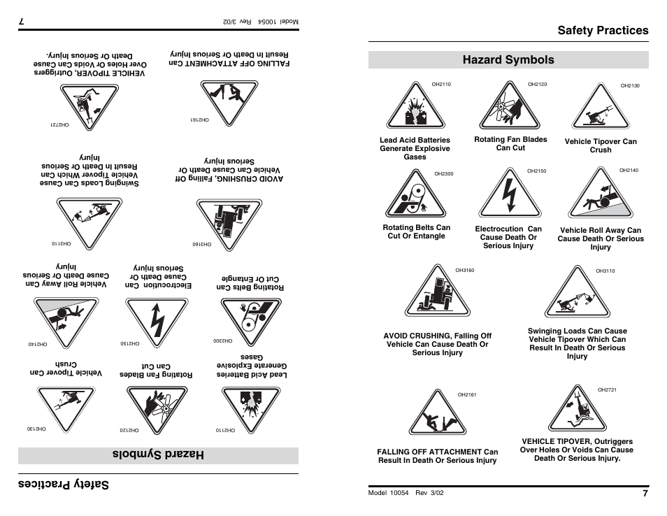Safetypr actices, Hazard symbo ls, Safety practices | Hazard symbols | SkyTrak 10054 Operation Manual User Manual | Page 9 / 200