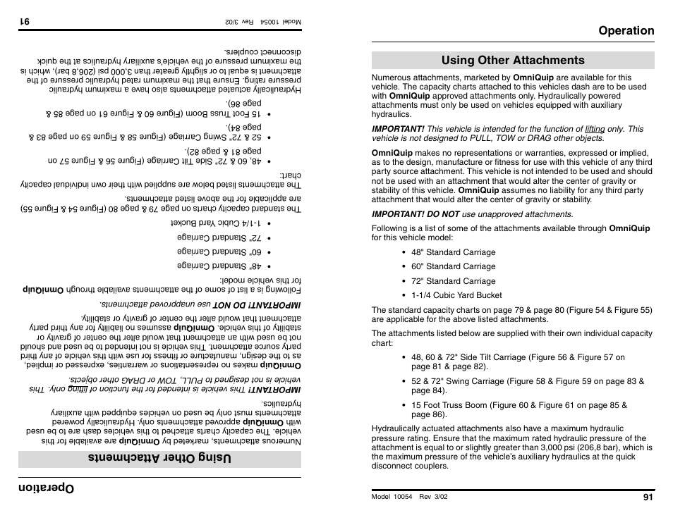 Oper ati on, Usin gother attachments operation, Using other attachments | SkyTrak 10054 Operation Manual User Manual | Page 93 / 200