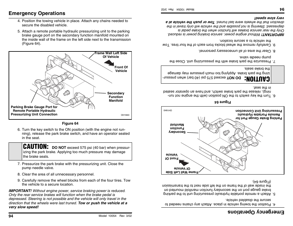 Caution, Emergency operations, Emergencyoperations | SkyTrak 10054 Operation Manual User Manual | Page 96 / 200
