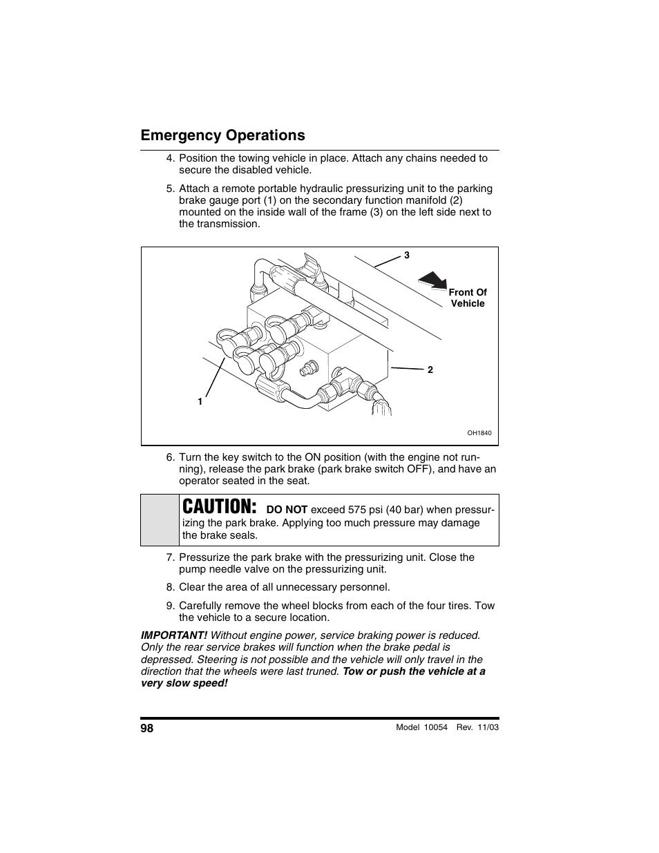 Clear the area of all unnecessary personnel, Caution, Emergency operations | SkyTrak 10054 Operation Manual User Manual | Page 100 / 208