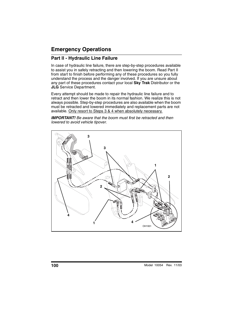 Part ll - hydraulic line failure, Emergency operations | SkyTrak 10054 Operation Manual User Manual | Page 102 / 208