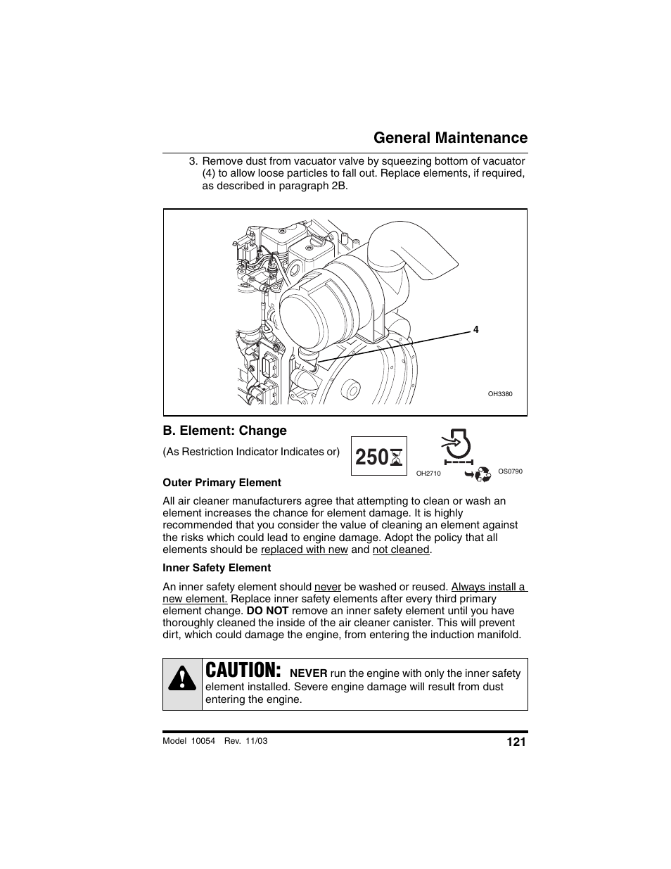 B. element: change, Caution, General maintenance | SkyTrak 10054 Operation Manual User Manual | Page 123 / 208