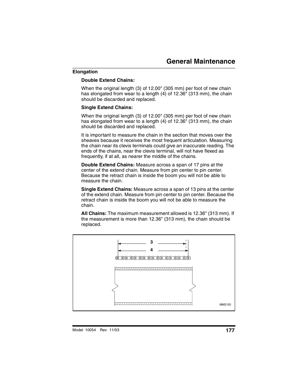 Double extend chains, Single extend chains, General maintenance | SkyTrak 10054 Operation Manual User Manual | Page 179 / 208