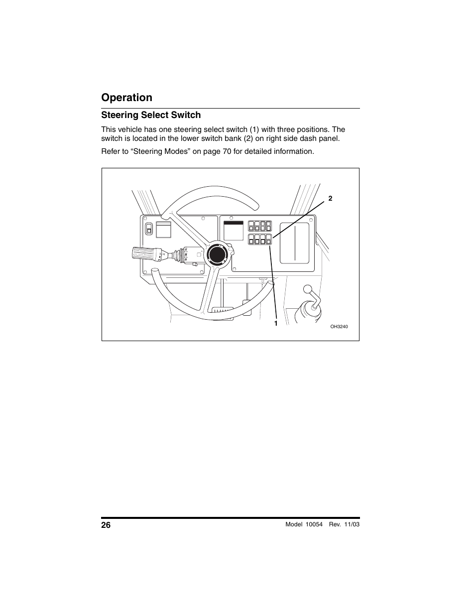 Steering select switch, Operation | SkyTrak 10054 Operation Manual User Manual | Page 28 / 208