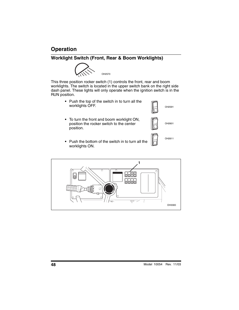 Worklight switch (front, rear & boom worklights), Operation | SkyTrak 10054 Operation Manual User Manual | Page 50 / 208
