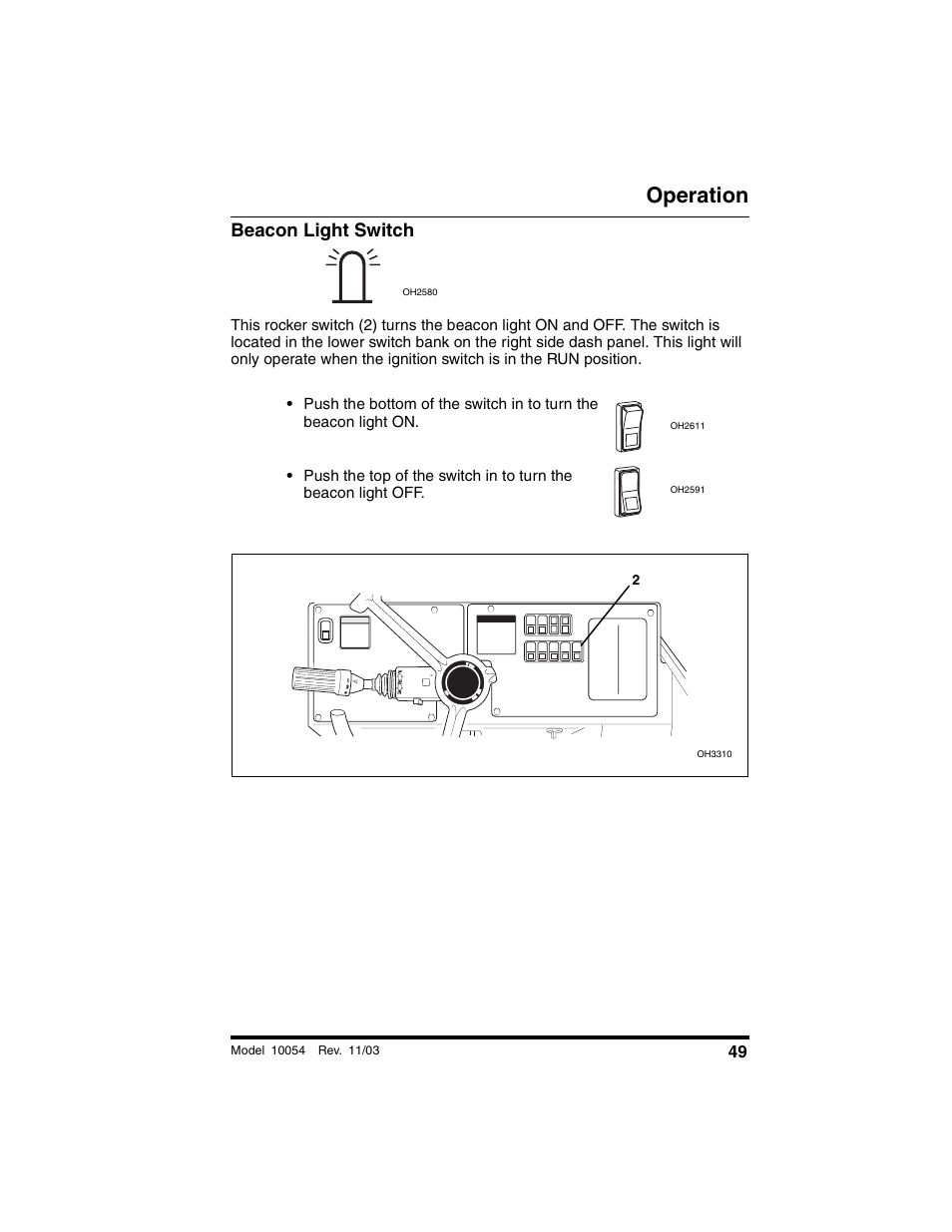 Beacon light switch, Operation | SkyTrak 10054 Operation Manual User Manual | Page 51 / 208