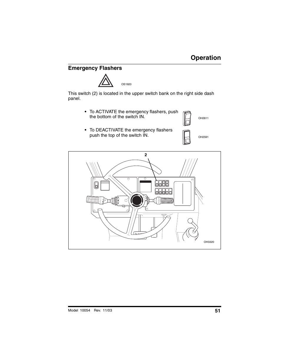 Emergency flashers, Operation | SkyTrak 10054 Operation Manual User Manual | Page 53 / 208