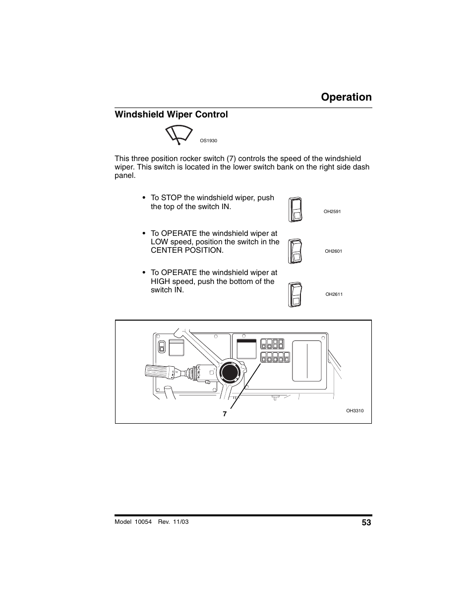 Windshield wiper control, Operation | SkyTrak 10054 Operation Manual User Manual | Page 55 / 208