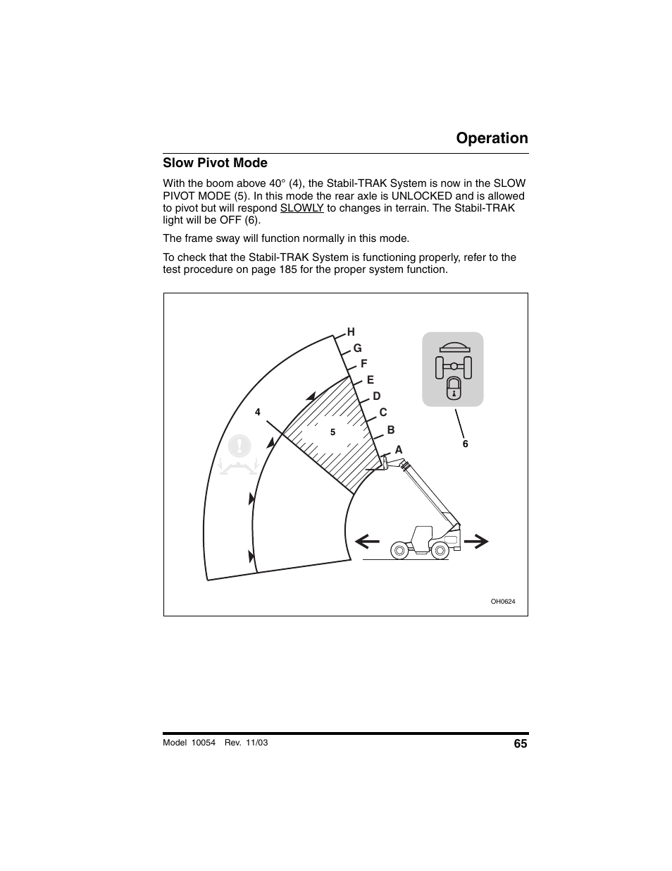 Slow pivot mode, Operation | SkyTrak 10054 Operation Manual User Manual | Page 67 / 208