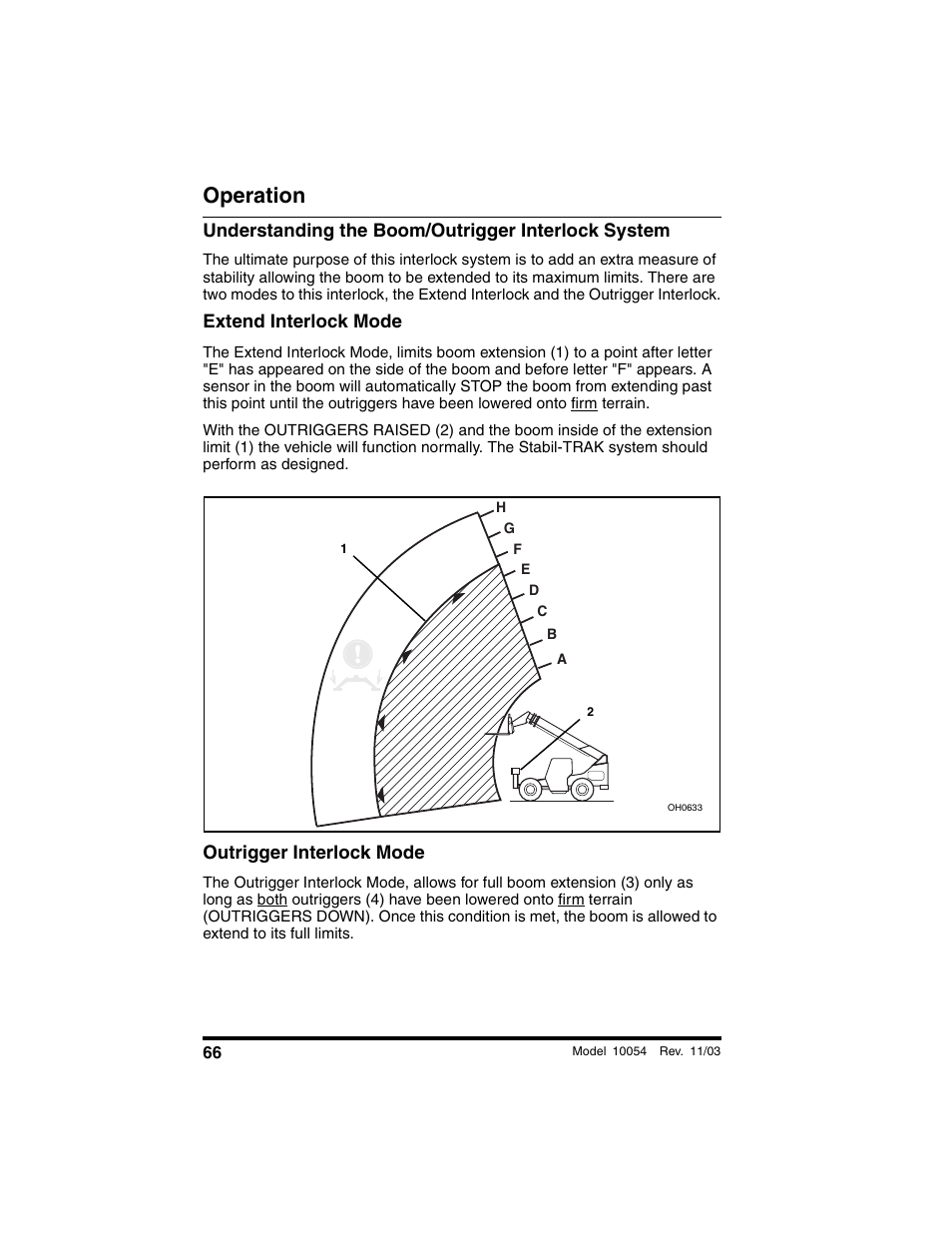 Understanding the boom/outrigger interlock system, Extend interlock mode, Outrigger interlock mode | Operation | SkyTrak 10054 Operation Manual User Manual | Page 68 / 208