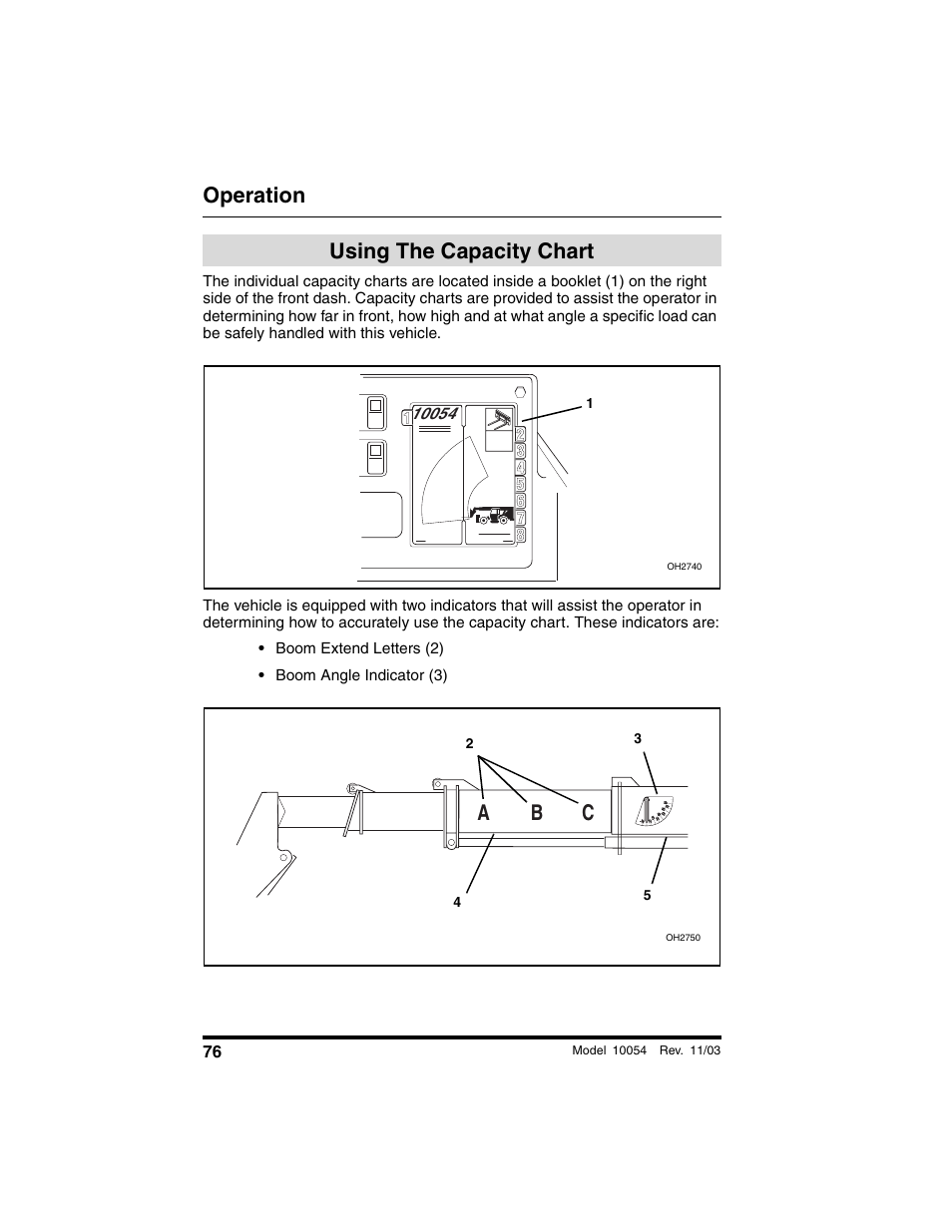 Using the capacity chart, Operation, Ab c | SkyTrak 10054 Operation Manual User Manual | Page 78 / 208