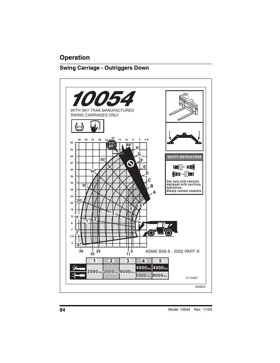 Swing carriage - outriggers down, Operation | SkyTrak 10054 Operation Manual User Manual | Page 86 / 208